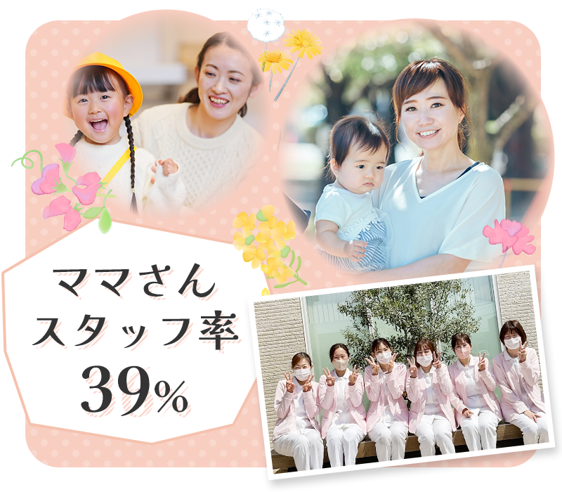 ママさんスタッフ率39％